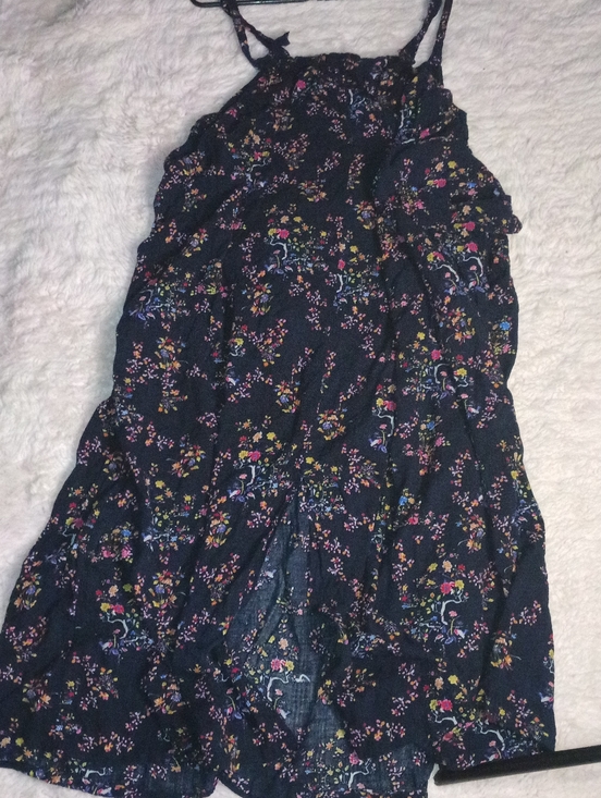 Dresses & Skirts - Floral Navy Blue Multi Color Flower Overall Dress Sz L